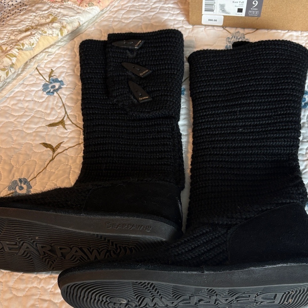 BearPaw Black Knit Tall Winter Boots Size 9 - Picture 10 of 11